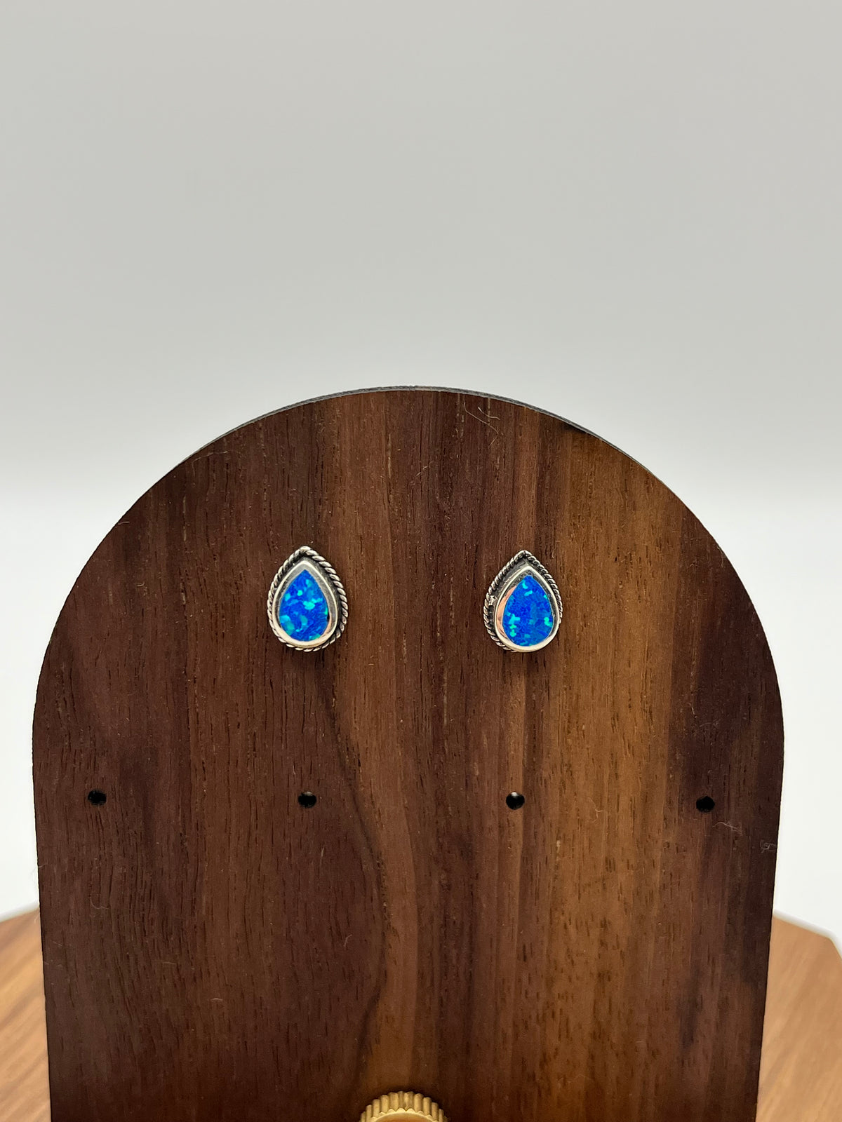 925 Sterling Silver Pear Shaped Blue Opal Earrings