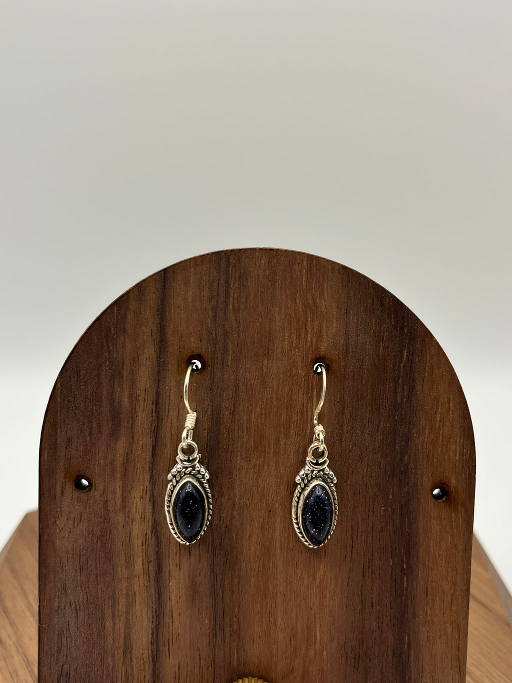 925 Sterling Silver Black Tourmaline Oval Dangle Earrings